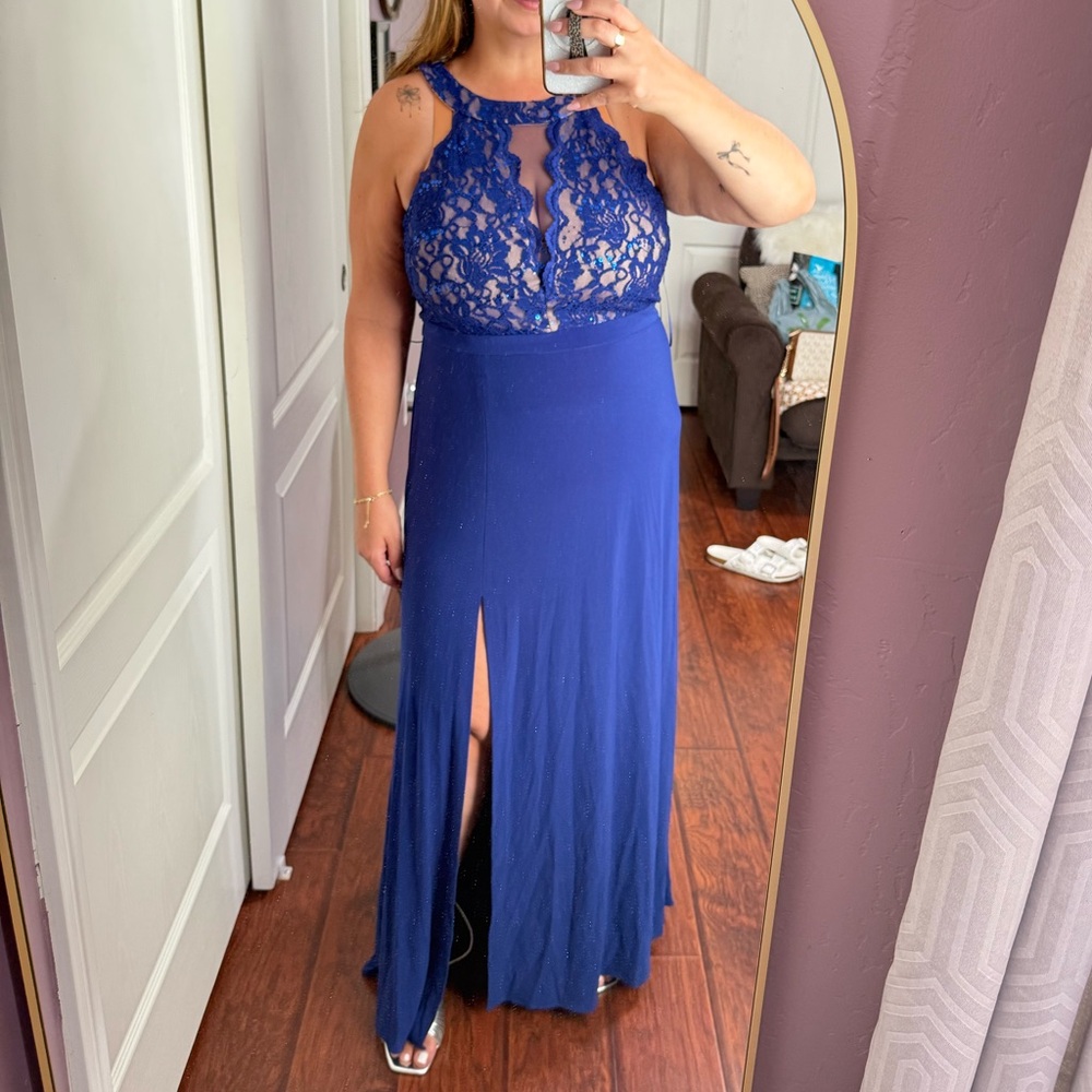 Blue Lace Halter Dress